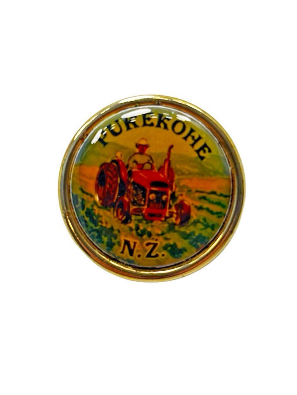 Vintage Pukekohe New Zealand Enamel Pin Tractor Kiwiana Souvenir Lapel